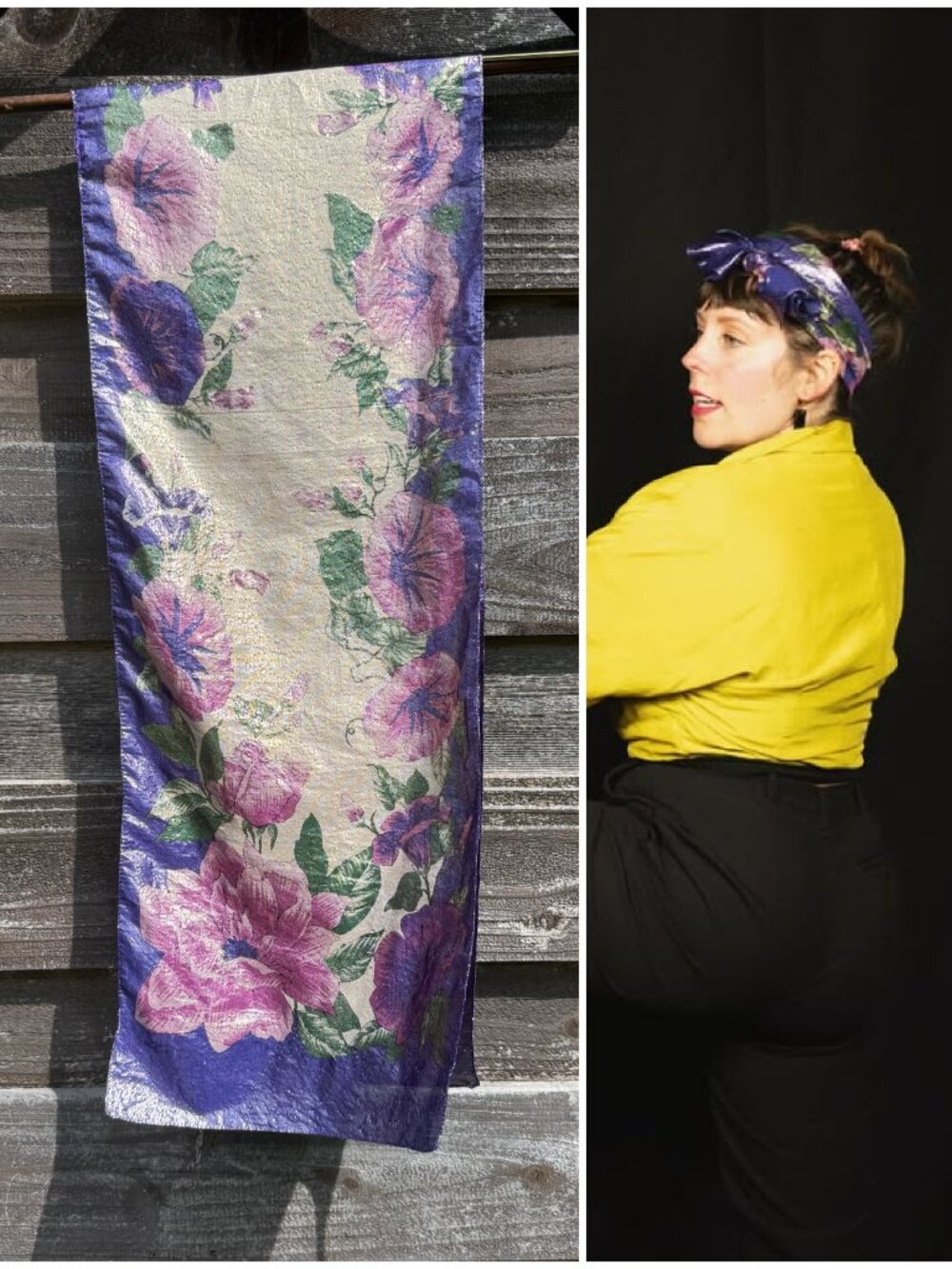 Vintage Iridescent Metallic Purple Pink Floral Scarf